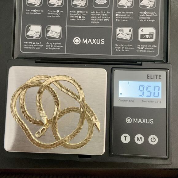 NEW 18in 14k/ Sterling Silver 4mm Solid HERRINGBONE Necklace 9.5g - Picture 7 of 7